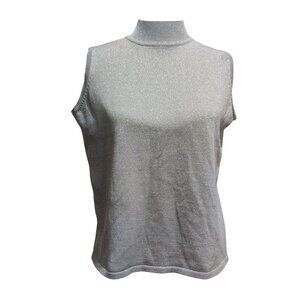 Studio Work M Womens Silver Tank Sleeveless Mock Neck Vintage Silk Blend Shimmer